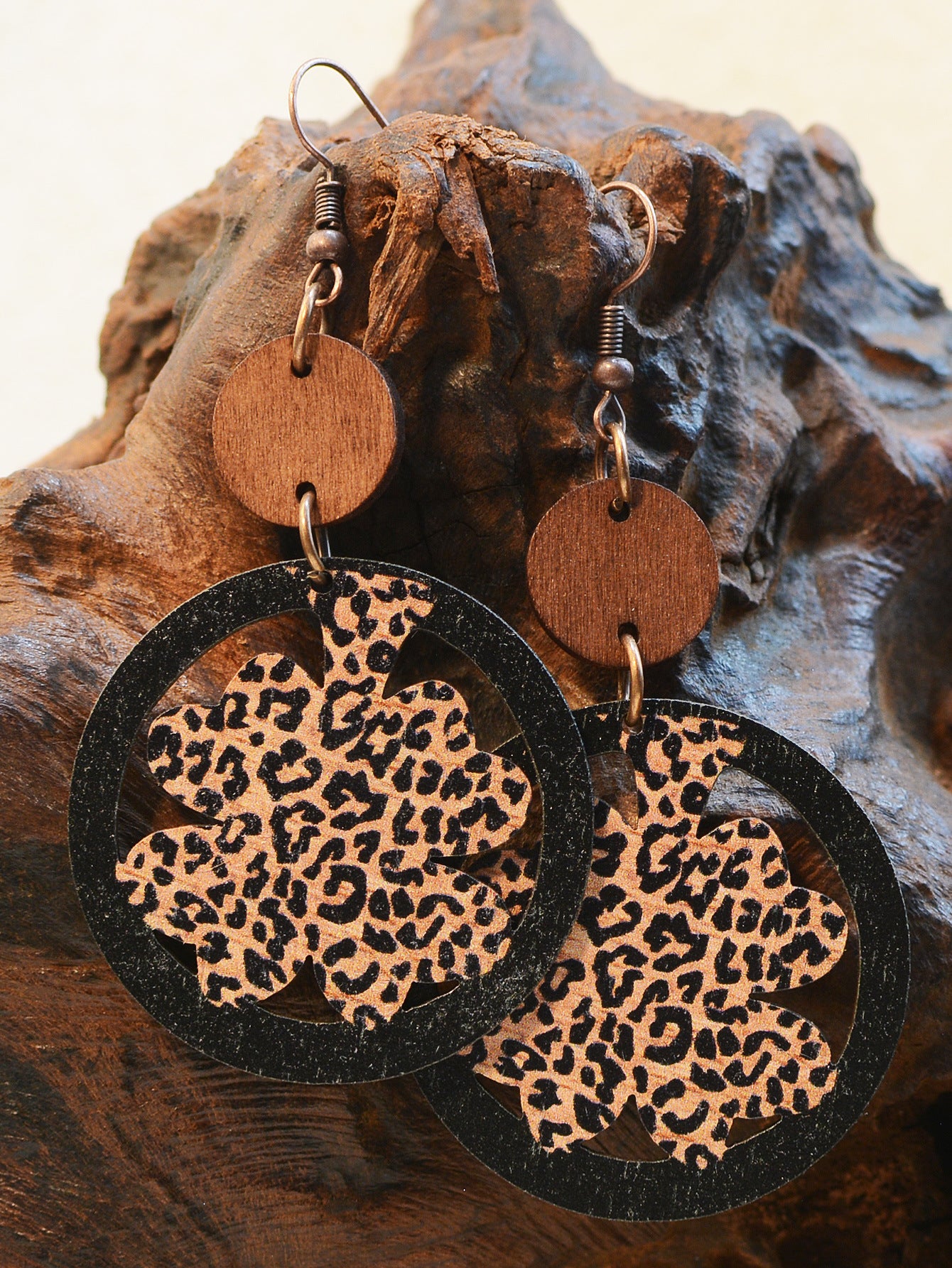 Wholesale St. Patrick Leopard Print Four Leaf Clover Earrings